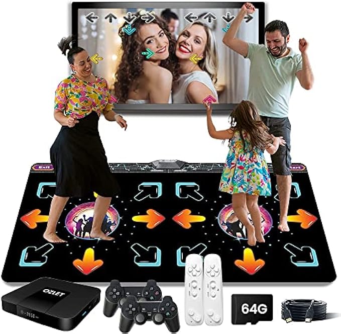 OZLET HDMI Dual System Dance Mat, 64G Memory Card, Over 9000 Games, Dance pad Support Dancing, Running, Playing Balls, Watching HD Movies, Suitable for Families and Children, Gift for Kids