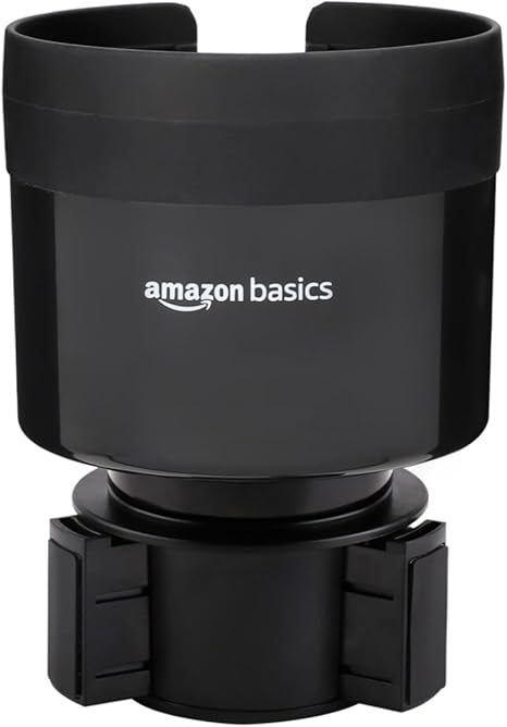 Amazon Basics Car Cup Holder Expander with Adjustable Base, Fits Large Bottles 3.4 to 3.8 in Diameter, Securely Holds Yeti, Hydro Flask and More, Black