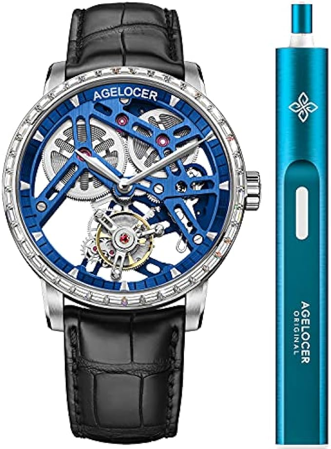 AGELOCER Mens Watch Tourbillon Double-Sided Hollow Self Winding Mechanical Leather Luxury Watches for Men
