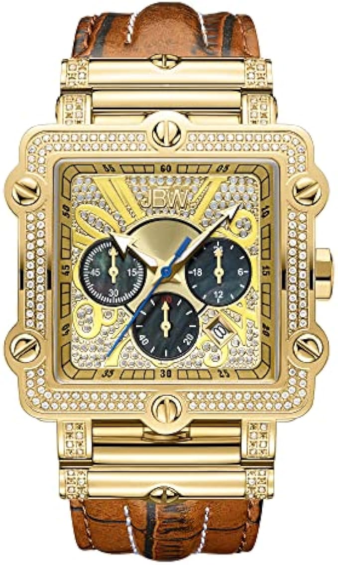 JBW Men's Luxury Phantom 1.00 ctw Diamond Chronograph Wrist Watch with Leather Band
