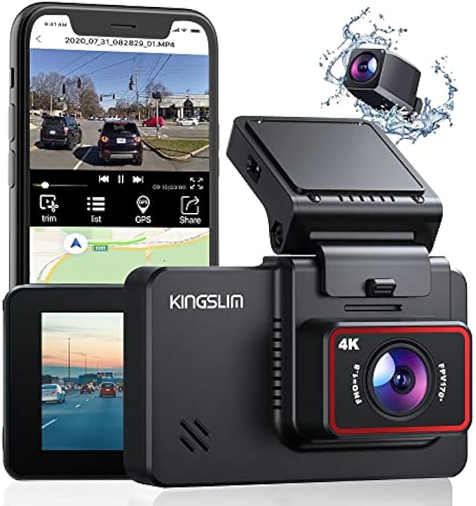 Kingslim D4 4K Dual Dash Cam with Built-in WiFi GPS, Front 4K/2.5K Rear 1080P Dual Dash Camera for Cars, 3" IPS Touchscreen 170° FOV Dashboard Camera with Sony Starvis Sensor, Support 256GB Max