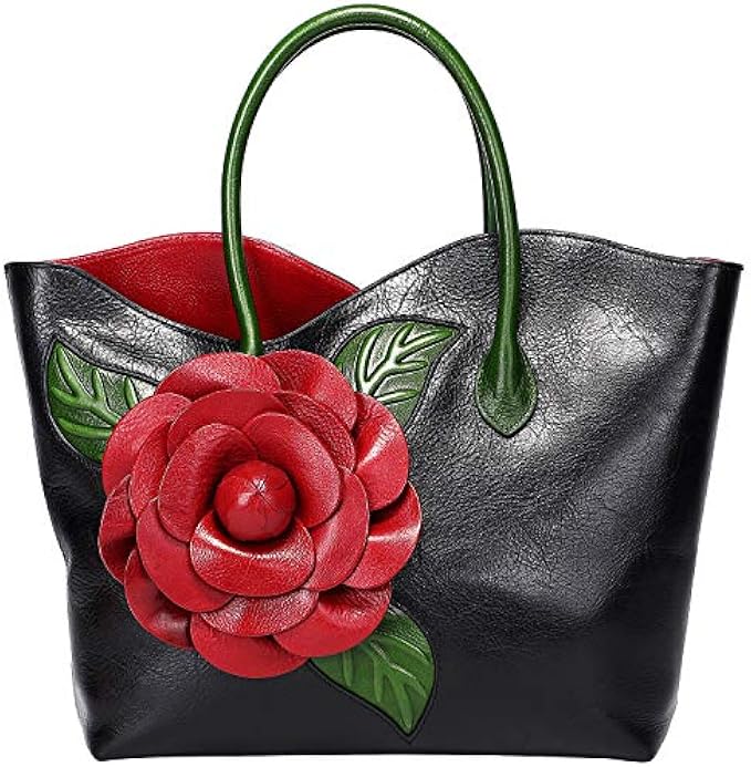 PIJUSHI Designer Genuine Leather Purses and Handbags for Women Satchel Flower Handbag