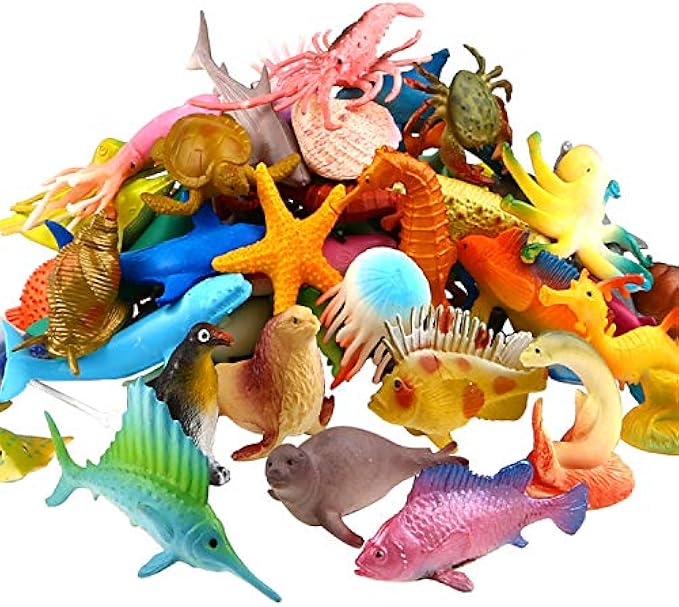 Ocean Sea Animal, 52 Pack Assorted Mini Vinyl Plastic Animal Toy Set, Funcorn Toys Realistic Under The Sea Life Figure Bath Toy for Child Educational Party Cake Cupcake Topper,Valentines Day Gift