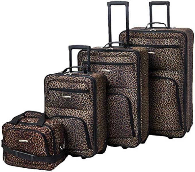 Rockland Jungle Softside Upright Luggage, Leopard, 4-Piece Set (14/19/24/28)