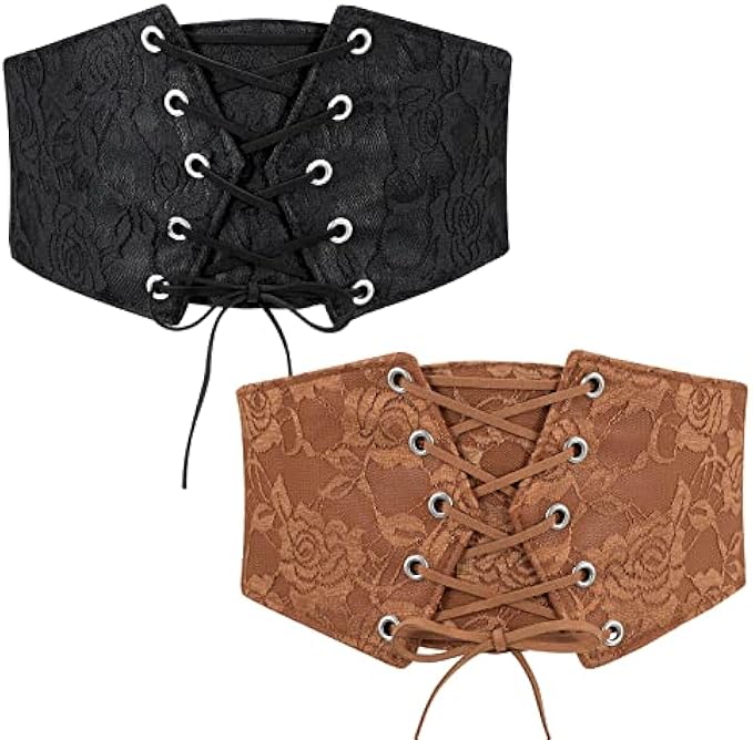 JASGOOD Women Elastic Wide Waist Belt Lace-up Tied Waspie Corset Belt for Dress