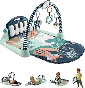 Fisher-Price Baby Playmat Kick & Play Piano Gym with Musical and Sensory Toys for Newborn to Toddler, Navy Fawn