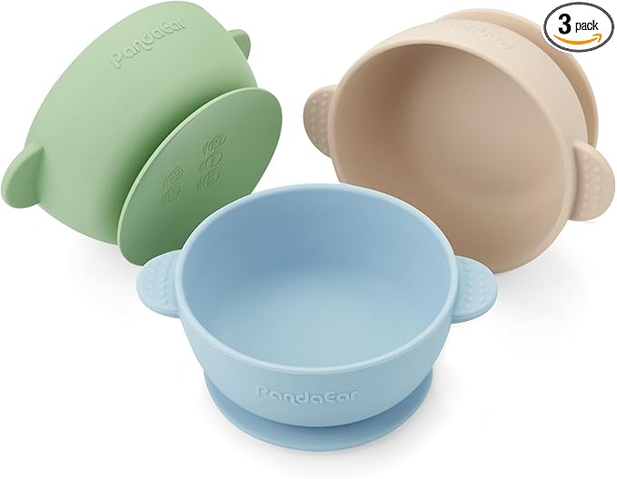 PandaEar 3 Pack Baby Bowls with Suction| Stay Put Silicone Food Bowl for Babies Kids Toddlers Infants| Food Grade Soft Safe BPA-Free Silicone (Multi-Color)