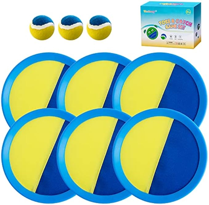 Weehoey Kids Toys - Beach Toys - Outdoor Games for Kids, Toss and Catch Ball Set with 6 Paddles 3 Balls, Outdoor Toys for 3 4 5 6 7 8+ Year Old Boys Girls Birthday Easter Gifts for Kids - Blue