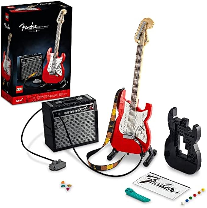 LEGO Ideas Fender Stratocaster 21329 DIY Guitar Model Building Set for Music Lovers, Gift from Sons or Daughters to Rock This Father's Day, 65 Princeton Reverb Amplifier & Authentic Accessories