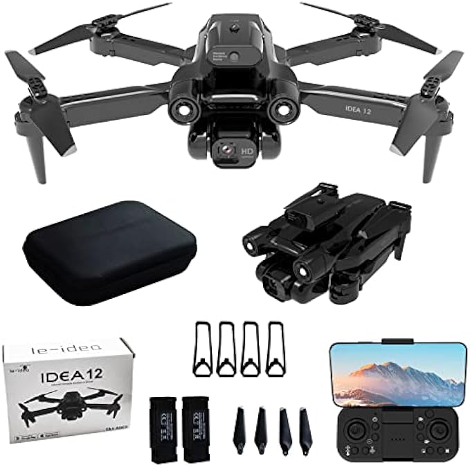 IDEA12 Mini Drones with Camera 1080P, Foldable FPV RC Drone Quadcopter for Adults and Beginners with 360° Active Obstacle Avoidance, 2 Cameras, Altitude Hold, 360° Flip, Headless Mode, 2 Batteries, He