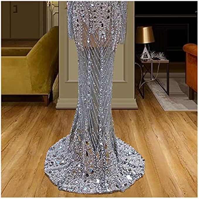 ZLXDP Prom Dresses for Women Beaded Sequined V-Neck Long Sleeves Custom Made Latest Evening Party Gown (Color : D, Size : 2)