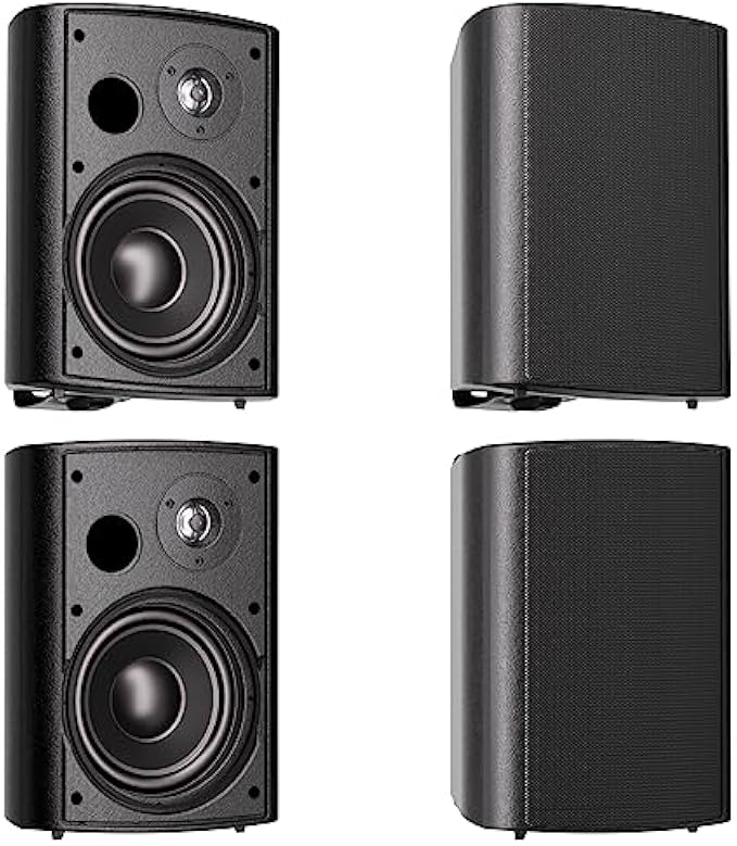 Herdio 800 Watts 6.5 Inches Passive Outdoor Speakers Wired Waterproof,Wall Mount Speakers with Powerful Bass for Home Patio Garden Covered Deck,All-Weather Durability,Black(2 Pairs)