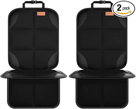 Car Seat Protector, 2Pack Seat Protector Protect Child Seats with Thickest Padding and Non-Slip Backing Mesh Pockets for Baby and Pet,Sedan SUV Truck (Black)