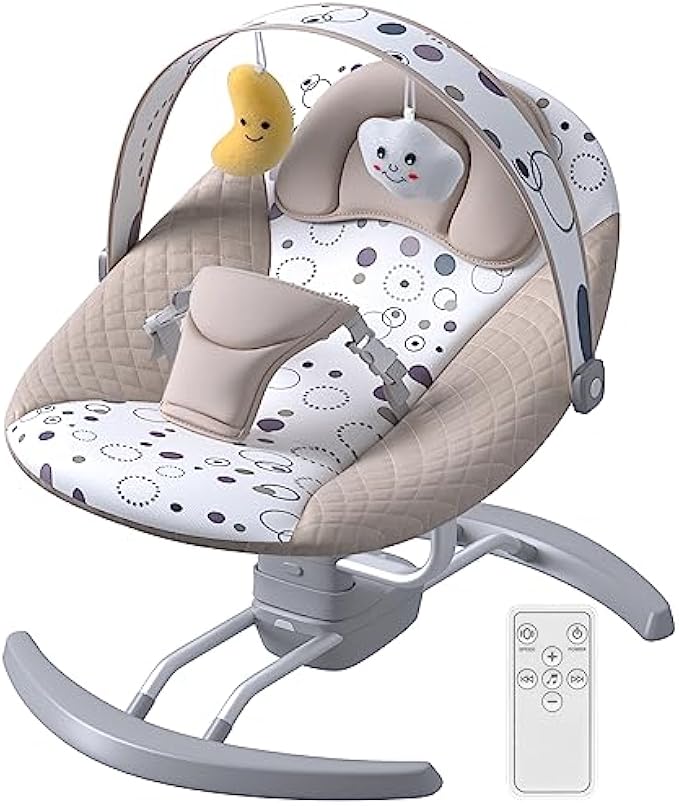 kmaier Electric Baby Swing for Infants, Baby Rocker for Infants with 3 Speeds, 8 Lullabies, AC Adapter & Battery Operated, Indoor & Outdoor Use, Remote Control