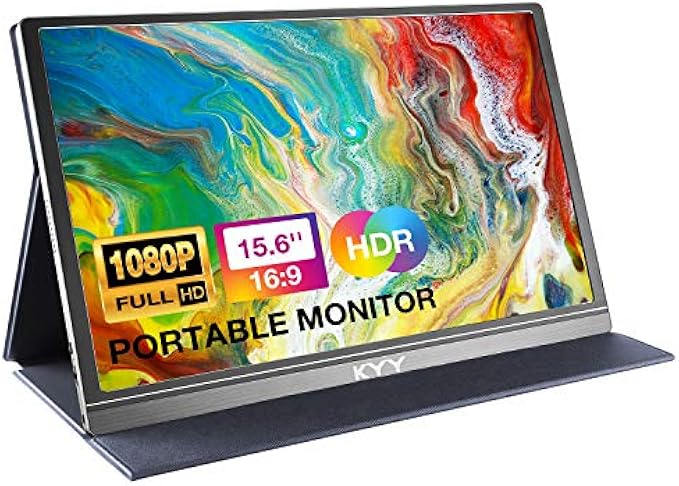 KYY Portable Monitor 15.6inch 1080P FHD USB-C Laptop Monitor HDMI Computer Display HDR IPS Gaming Monitor w/Premium Smart Cover & Speakers, External Monitor for Laptop PC Mac Phone PS4 Xbox Switch