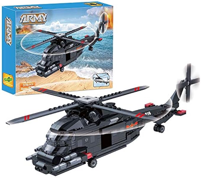 Army Military Helicopter Building Kit, Utility Helicopter Building Blocks Toys for Kids Aged 6+, 378pcs