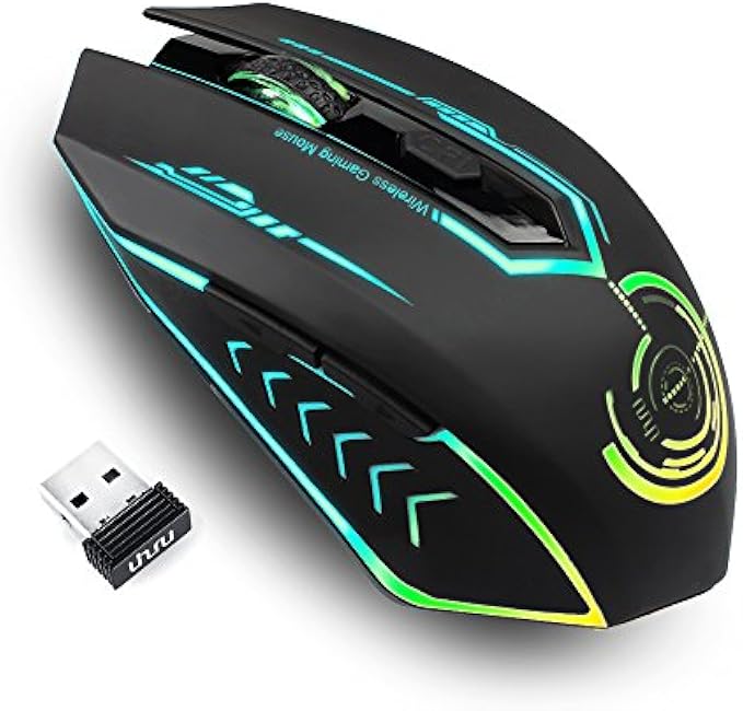 UHURU Wireless Gaming Mouse Up to 10000 DPI, Rechargeable USB Wireless Mouse with 6 Buttons 7 Changeable LED Color Ergonomic Programmable MMO RPG for PC Laptop, Compatible with Windows Mac