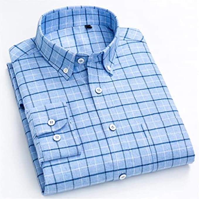 TREXD Men's Fashion Brushed Cotton Checkered Plaid Shirt Standard-fit Full Sleeve Comfortable Thick Casual Shirts (Color : D, Size : 4XLcode)
