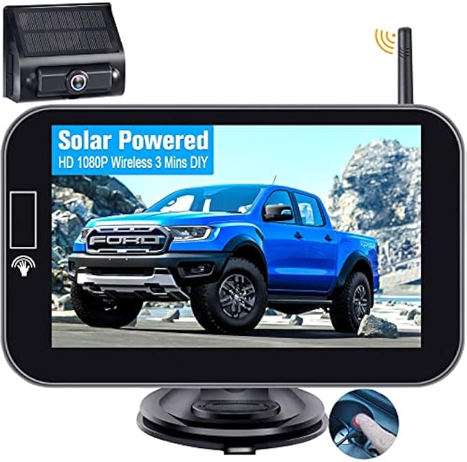 LeeKooLuu Solar Wireless Backup Camera HD 1080P Rechargeable System 5'' Monitor 3 Mins Installation for Car Truck Camper Small RV Hitch Rear View Camera LK14