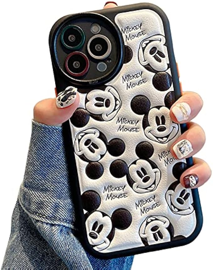 aartvark tees Compatible with iPhone 14 Pro Max Cute Case, TPU Leather Phone Emboss Cartoon case Soft Rubber Shockproof Protective Case for iPhone 14 Pro Max Case Cover for Women Girls (Black Mouse)