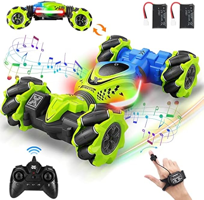 Fosgoit Gesture RC Car, 2.4GHz 4WD Gesture Sensing RC Stunt Car Toys for 6-12 yr Boys Girls, Drift Hand Controlled Remote Control Twist Cars Offroad 360° Rotation with Lights Music for Birthday Gifts