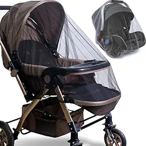 Baby Stroller Mosquito Net (2 Pack) - Durable Mesh Protection for Bassinets, Cradles, Playards, Pack N Plays & Portable Mini Cribs | Breathable Universal Fit Insect Barrier (Black)