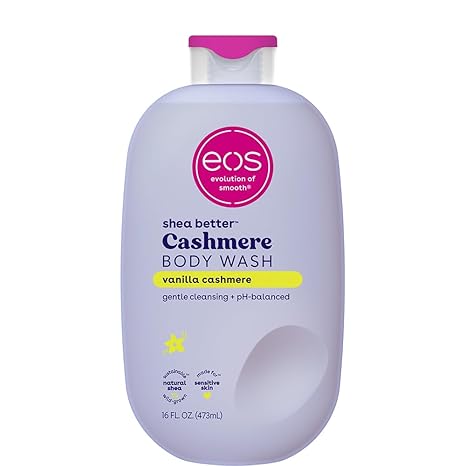 eos Shea Better Cashmere Body Wash, Vanilla Cashmere, Moisturizing, pH Balanced Body Wash, Creamy Gel Formula, Paraben & Phthalate Free, Sensitive Skin, 16 fl oz