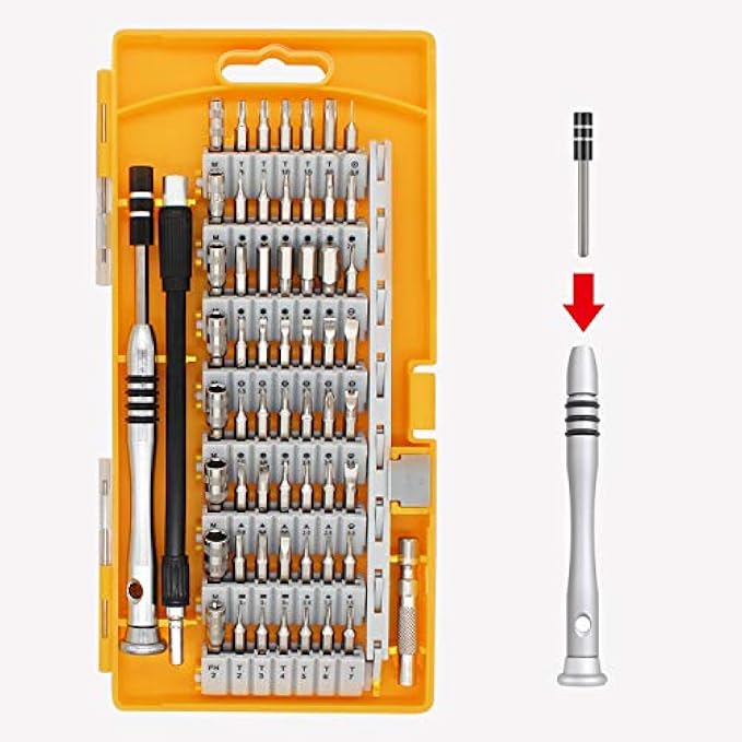 KALIM Precision Screwdriver Kit, 60 in 1 with 56 Bits Screwdriver Set, Magnetic Driver Kit with Flexible Shaft, Extension Rod, Suitable for Mobile Phone, Smartphone, Game Console, Tablet, PC(Yellow)