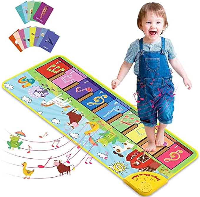 Baby Musical Mats with 25 Music Sounds, Musical Toys Child Floor Piano Keyboard Mat Carpet Animal Blanket Touch Playmat Early Education Toys for Baby Girls Boys Toddlers (1 to 5 Years Old)