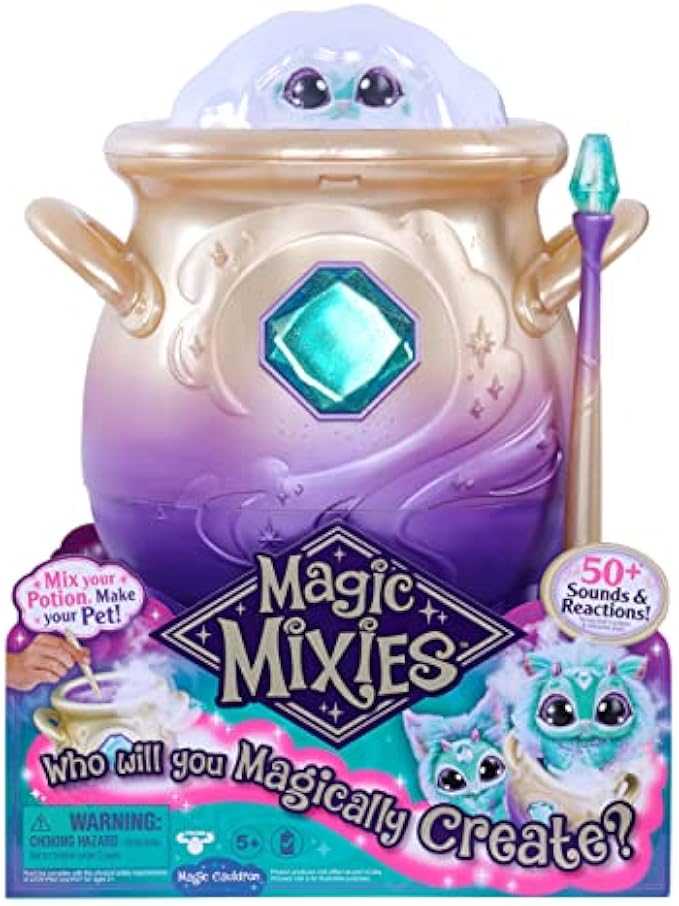 Magic Mixies Magical Misting Cauldron with Interactive 8 inch Blue Plush Toy and 50+ Sounds and Reactions, Multicolor