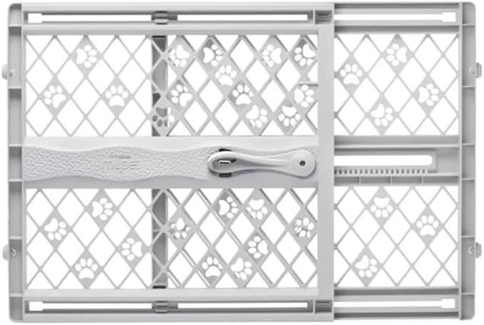 MYPET North States Paws Portable Pet Gate: 26-40" Wide. Pressure Mount. No tools needed. Made in USA. Dog Gate 23" Tall, Expandable, Durable Dog Gates for Doorways, Light Gray