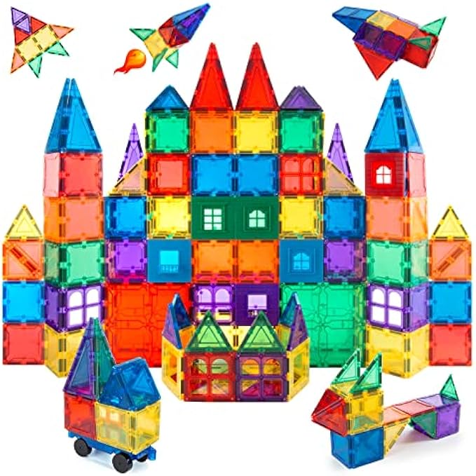 Children Hub 60pcs Magnetic Tiles Set - 3D Magnet Building Blocks - Premium Quality Educational Toys for Your Kids - Upgraded Version with Strong Magnets - Creativity, Imagination, Inspiration
