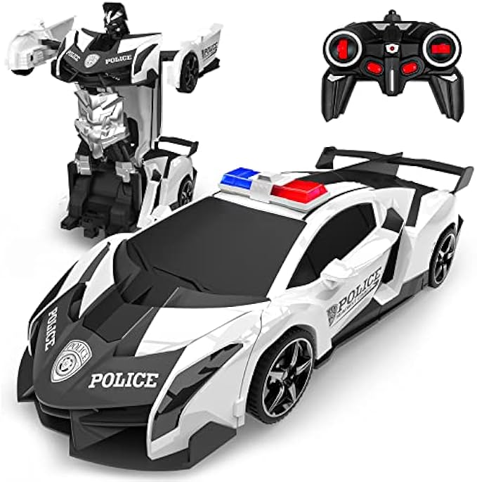 BLUEJAY Transform Rc Cars for Boys 4-7 8-12, 2.4Ghz 1:18 Scale Remote Control Car Transforming Robot, One-Button Deformation 360° Rotation and Drift Car Toy Gifts for Boys and Girls 3-5 (White)