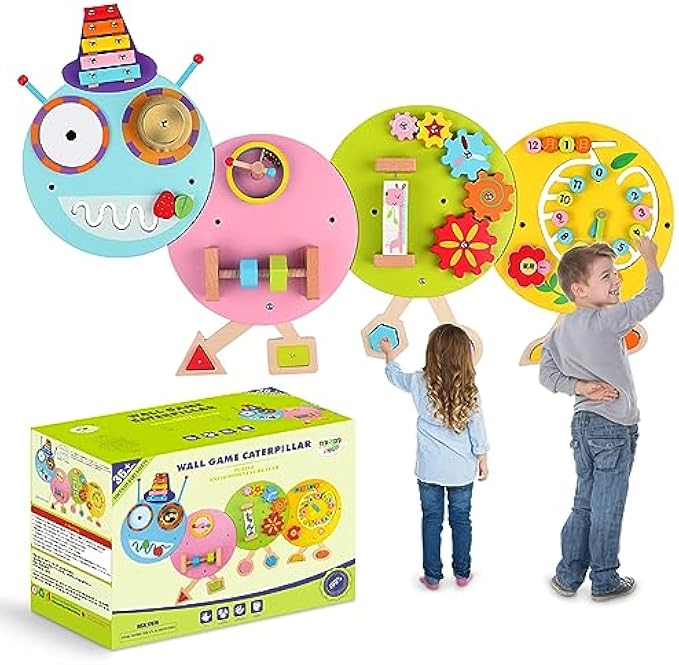 Uiopy Caterpillar Activity Wall Panels: Sensory Wall Toy 12 Activities - Wall Mounted Toy, Busy Board Decor for Bedrooms, Toddler Activity Center, Daycares - Montessori Educational Toy for Kids