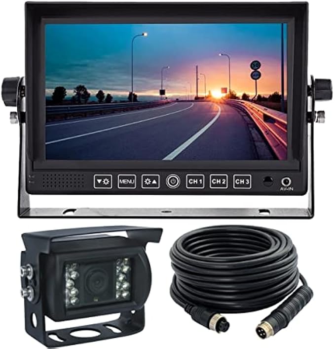 Wired Rear View Reverse Backup Camera System Kit 7" Monitor with Audio,Parking Lines,Waterproof Rate IP69K IR Camera for Tractor/Motorhome/Bulldozer/Snow Plow/Van/Heavy Equipment/Forklift/Skid Loader