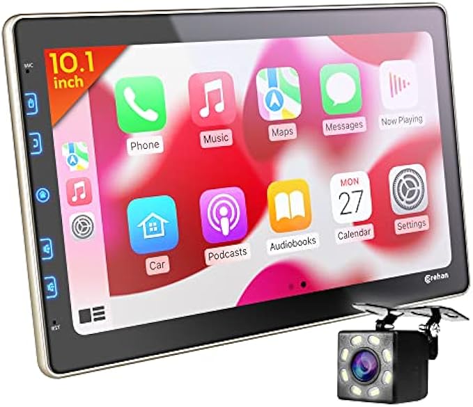 Double Din Car Stereo - 10 inch Touchscreen Car Radio Bluetooth Multimedia Player with Backup Camera Compatible with Carplay, Android Auto, Mirror Link
