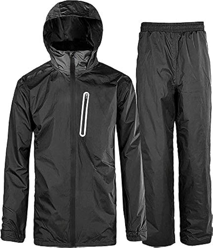 SWISSWELL Men's Rain Suit Waterproof Lightweight Hooded Rainwear for Golf,Hiking,Travel Running(Jacket & Trouser Suit)