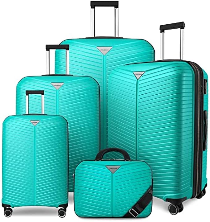 LEAVES KING Luggage Sets 5 Piece, Expandable(Only 24"&28") PP Suitcase with Spinner Wheels, Durable Luggage Sets Clearance Carry On Luggage Suitcase Set For Women Men, Aqua Blue