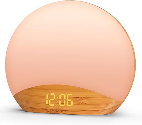 REACHER Wood Grain Sunrise Alarm Clock and Sound Machine Nightlight, Digital Dimmable Clocks for Bedroom, 26 Sleep Sounds, White Noise Machine for Baby, Adults, Wake Up Light Alarm Clock for Kids