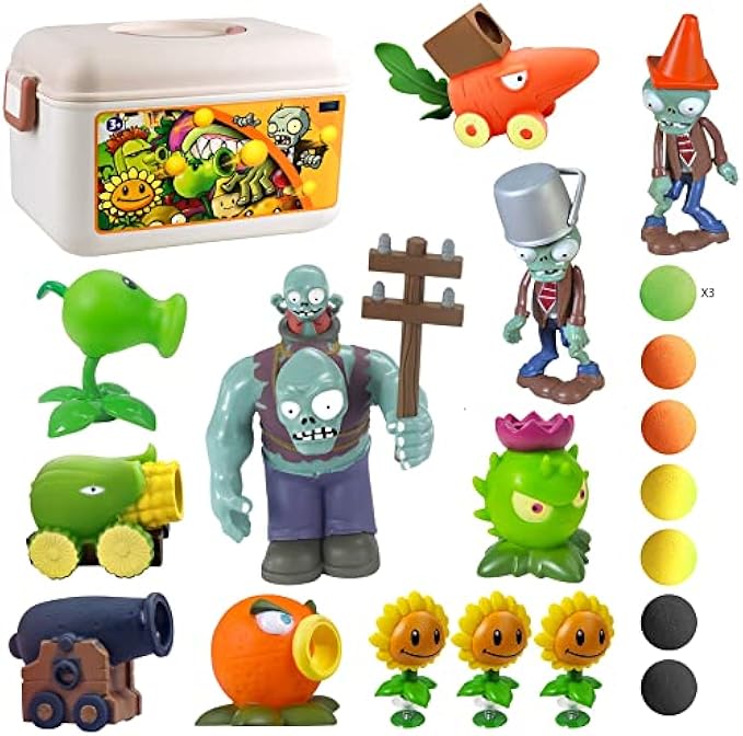 ZESTAR Plants and Zombies Toys Figures vs Peashooter Party Favors Birthday Decorations Supplies Plushies Sets Playset Series 2 PVZ Games Gift Box Zomboss Gargantuar Free Storage Box