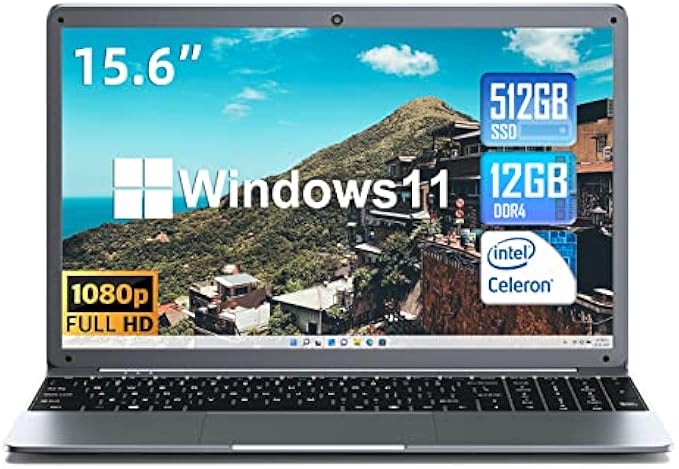 SGIN Laptop 12GB RAM 512GB SSD, 15.6 Inch Windows 11 Laptops with Intel Celeron Quad-Core Processor(up to 2.9 GHz), Full HD 1080P Screen, Mini HDMI, 2.4/5.0G WiFi, Webcam, Bluetooth 4.2, Grey