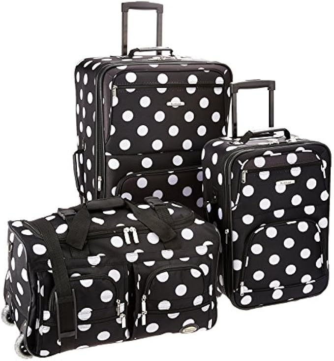 Rockland Vara Softside 3-Piece Upright Luggage Set, Expandable,Black dot, (20/22/28)