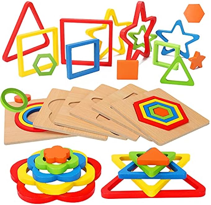 Toddler Puzzles Wooden Toys Montessori Shape Sorting Puzzle Sensory Toys Toddlers Activities Preschool Learning Early Educational Travel Autistic Montessori Toys 1 2 3 Year Old Age 1-3