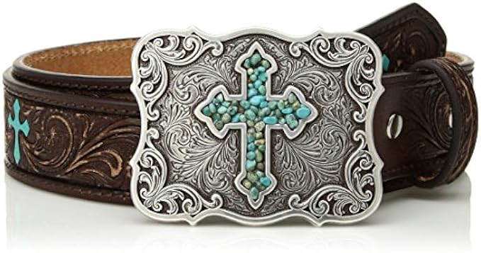 M&F Western Girl's Scroll Embroidery Turquoise Cross Belt (Little Kids/Big Kids)