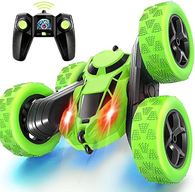Remote Control Car Stunt RC Cars, 90 Min Playtime, 2.4Ghz Double Sided 360° Rotating RC Crawler with Headlights, 4WD Off Road Drift RC Race Car Toy for Boys and Girls Aged 6-12 Green