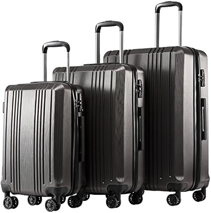 Coolife Luggage Expandable Suitcase PC+ABS 3 Piece Set with TSA Lock Spinner 20in24in28in