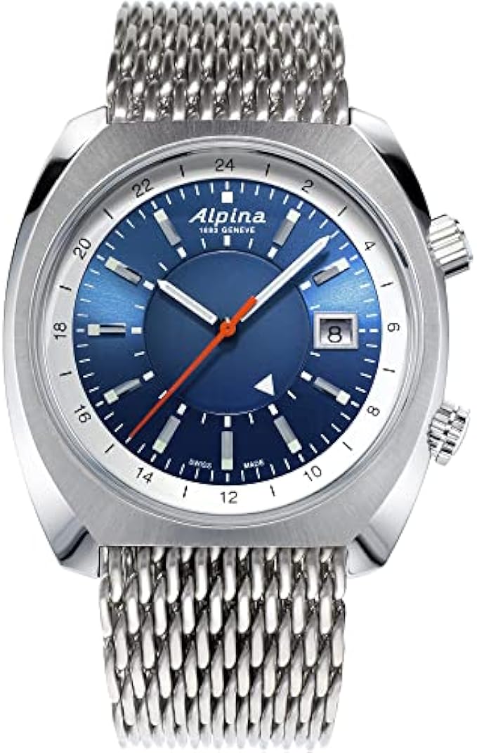 Alpina Startimer Pilot 1970s Heritage 3-Hand Swiss Automatic GMT, Rotating Hour Bezel, Sapphire Crystal, 42mm