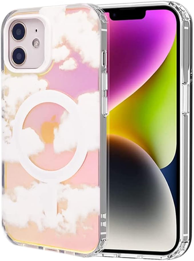 Holographic Cloud Magnetic Case for iPhone 12 Pro/12 6.1 inch Compatible with MagSafe Charger Soft TPU Bumper Hard PC Back Shockproof Protective Cute Luxury Iridescent Case