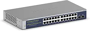 NETGEAR 24-Port Gigabit Ethernet Smart Switch (GS724T) - Managed, Optional 1 Year Insight Cloud Management, with 2 x 1G SFP, Desktop or Rackmount, and Limited Lifetime Protection
