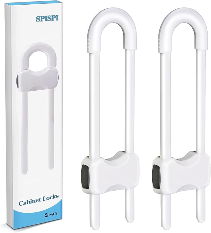 Baby Proofing Cabinets,Cabinet Locks for Babies,U-Shaped Child Locks for Cabinets, Child Proof Cabinet Latches,Child Safety Cabinet Locks with Adjustable by SPISPI (Pack of 2)